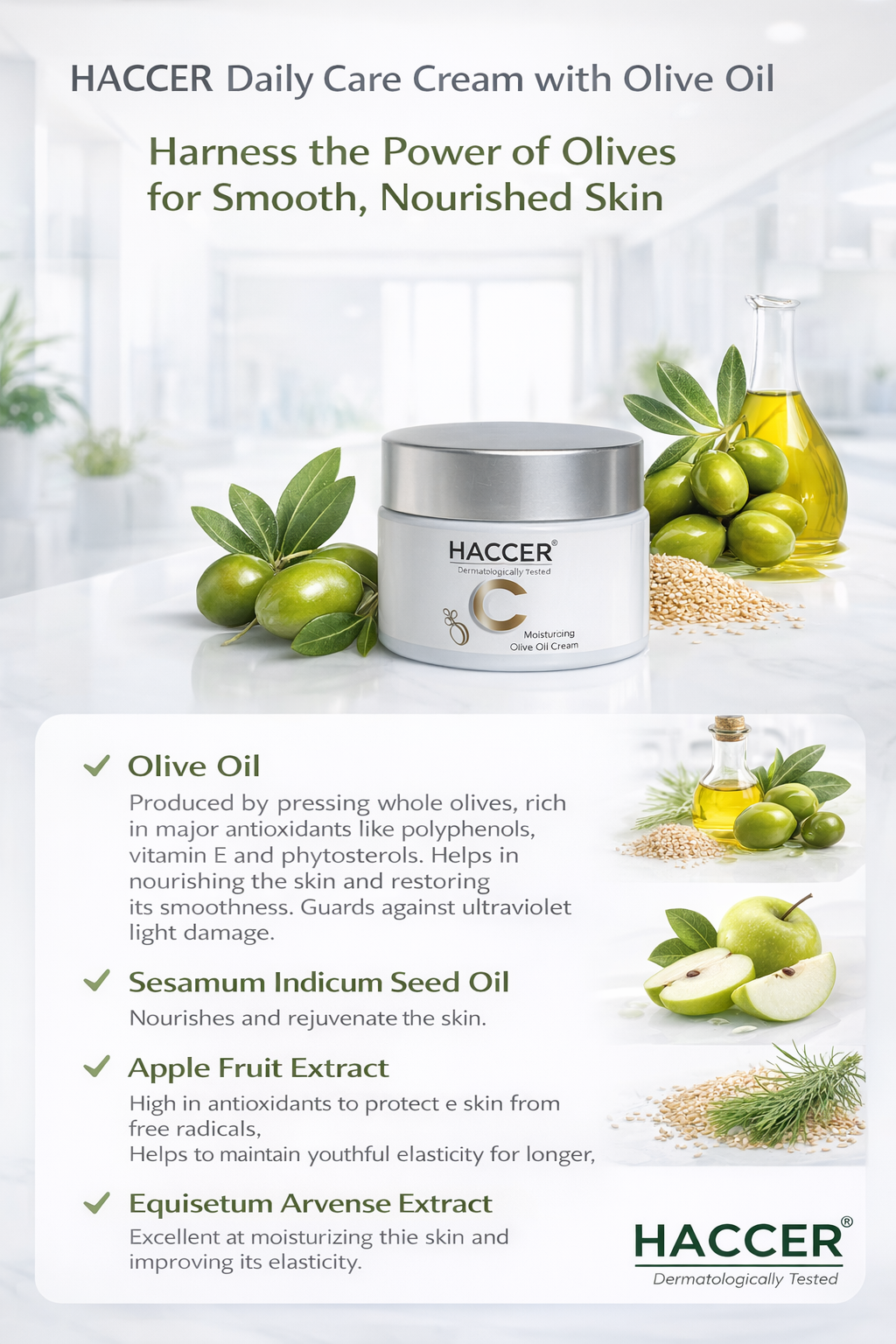Haccer Natural Olive Oil Moisturiser Cream 50ml - Image 5