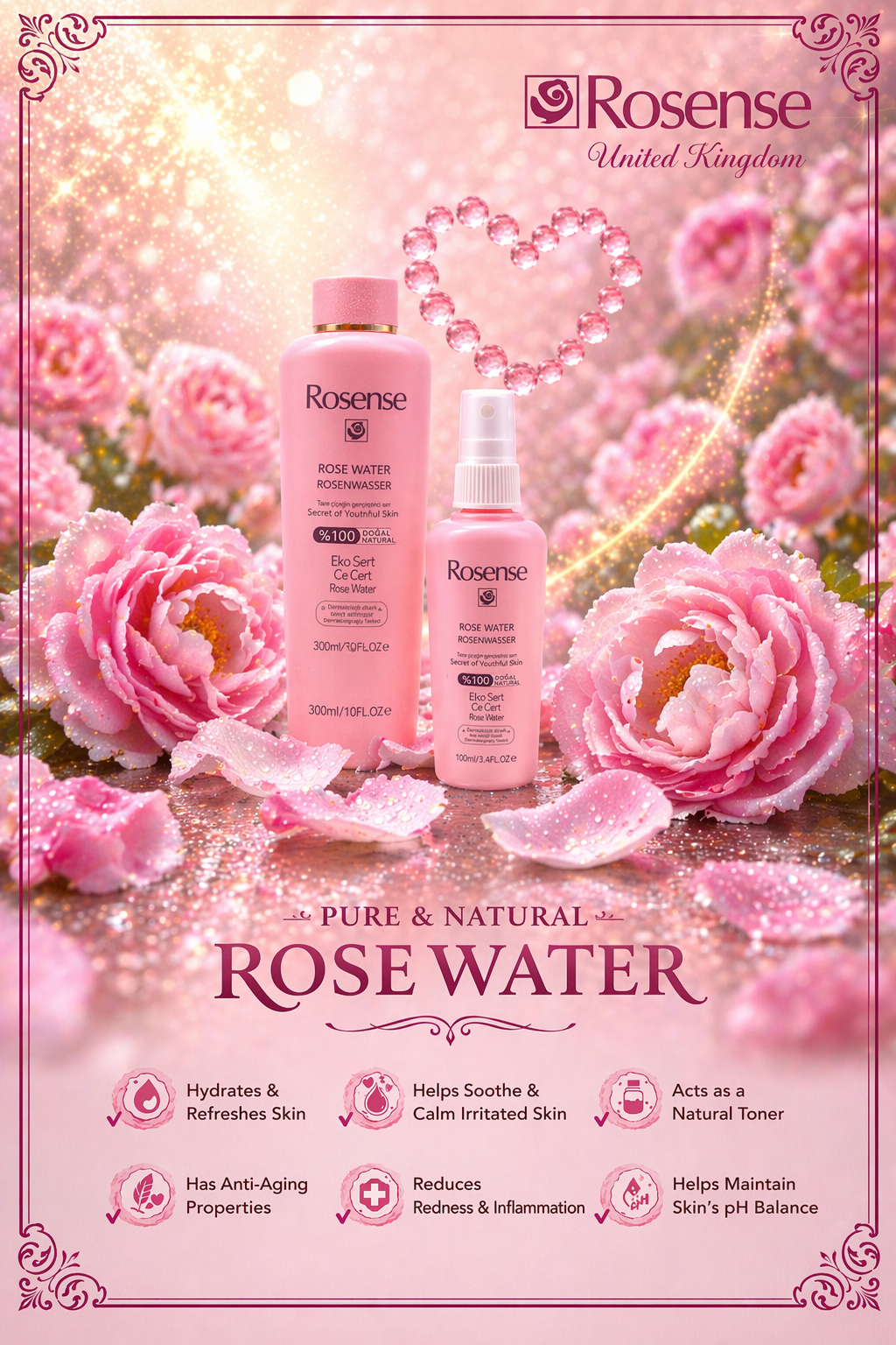Rosewater Advantage Duo Set for (Home and Travel) 300ml+100ml Spray Bottle - Image 2